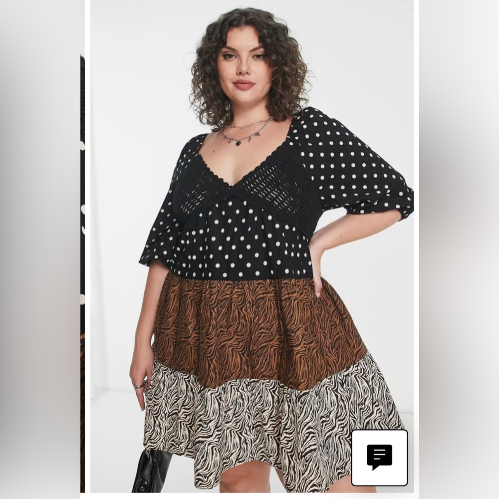 ASOS mixed print babydoll minidress cheetah polka dots size 18w worn one time